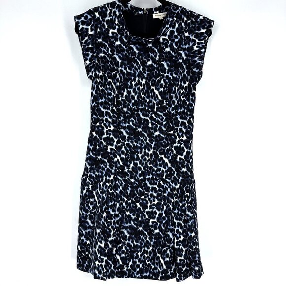 Rebecca Taylor Lynx Blue Leopard Print Mini Fit-n-Flare Dress Blue Size 4 - Picture 2 of 10